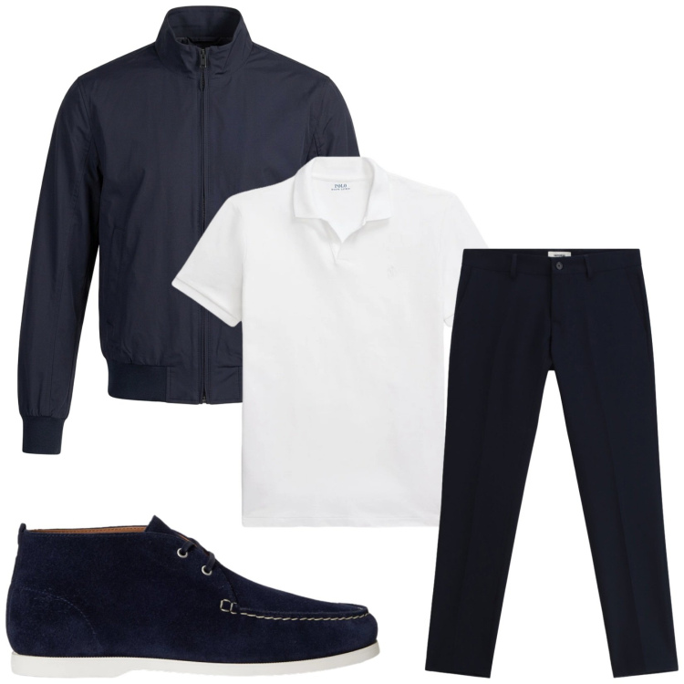 Outfit uomo - Total look #2417727. Stile Casual per Tutti i giorni. Abbinamento con pantaloni, polo, scarpe stringate, bomber.