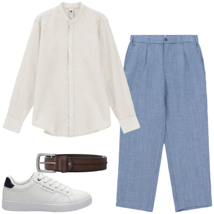 Outfit uomo - L\' essenziale. Stile Business/Elegante per Ufficio. Abbinamento con sneakers, pantaloni, cinture, camicie.