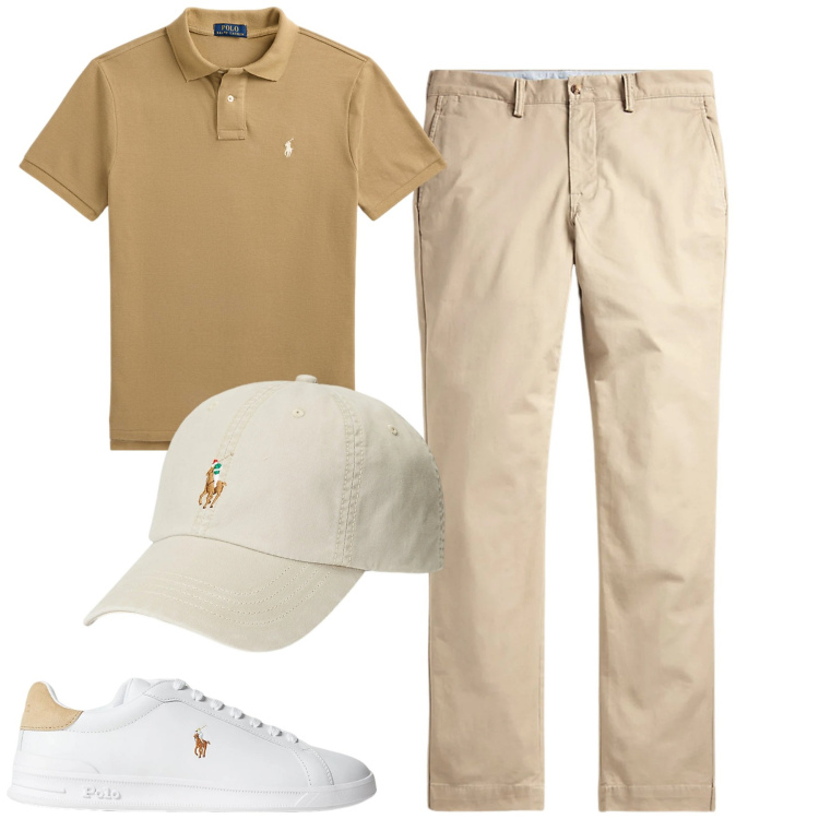 Outfit uomo - Total look #2417734. Stile Casual per Tutti i giorni. Abbinamento con cappelli, polo, sneakers, pantaloni.
