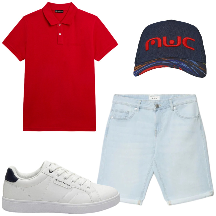 Outfit uomo - Total look #2417752. Stile Casual per Tutti i giorni. Abbinamento con sneakers, cappelli con visiera, shorts, polo.