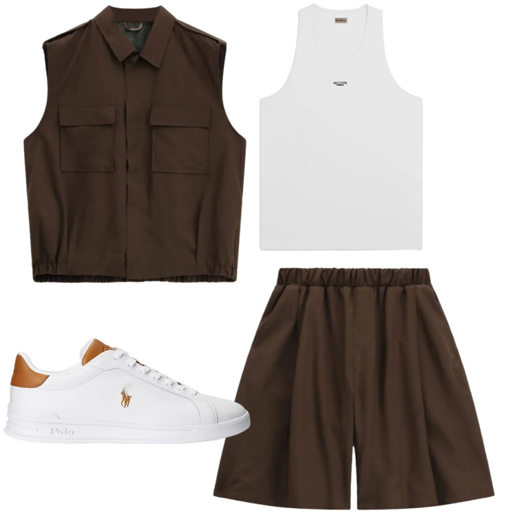 Outfit uomo - Total look #2417759. Stile Casual per Tutti i giorni. Abbinamento con bermuda, gilet, canottiere, sneakers.