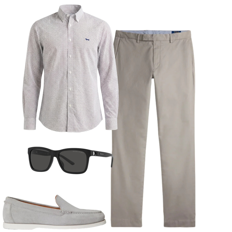 Outfit uomo - City. Stile Casual per Tutti i giorni. Abbinamento con camicie, occhiali da sole, scarpe stringate, pantaloni.