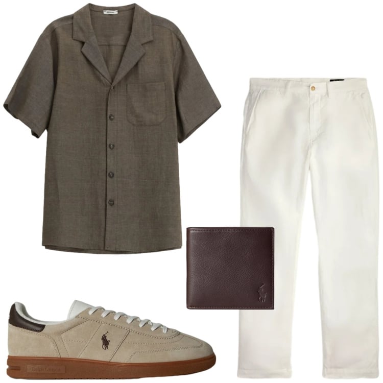 Outfit uomo - Total look #2417777. Stile Trendy per Tutti i giorni. Abbinamento con camicie a manica corta, portafogli, sneakers, pantaloni.