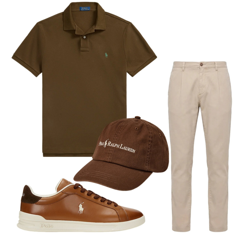 Outfit uomo - Total look #2417781. Stile Trendy per Tutti i giorni. Abbinamento con pantaloni, cappelli, sneakers, polo.