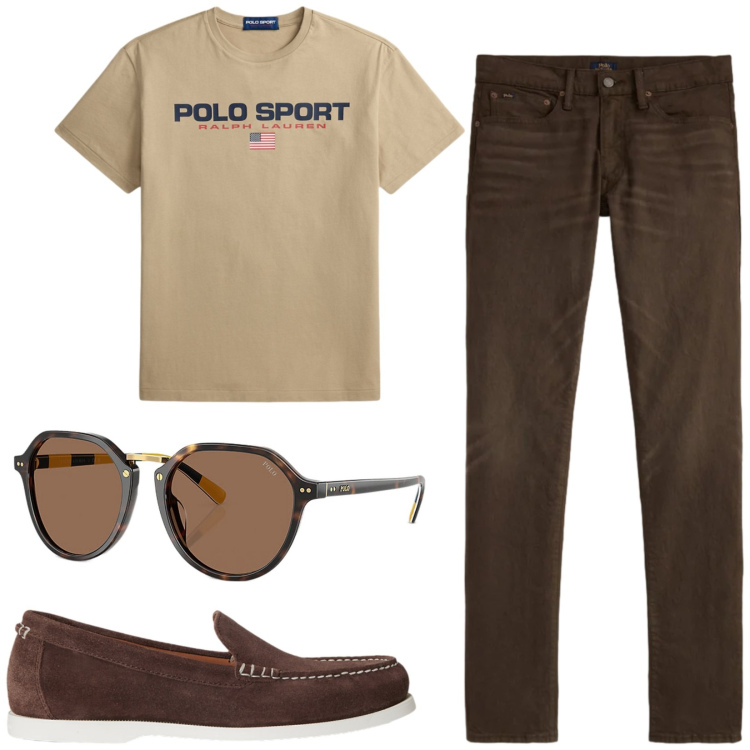 Outfit uomo - Total look #2417786. Stile Casual per Tutti i giorni. Abbinamento con occhiali da sole, scarpe stringate, jeans, t-shirt.