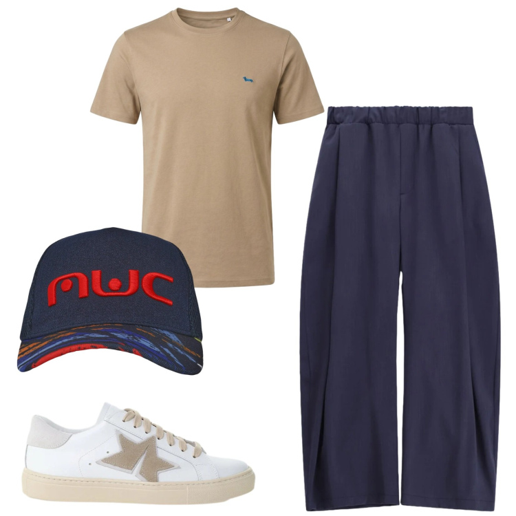 Outfit uomo - Total look #2417788. Stile Casual per Tutti i giorni. Abbinamento con t-shirt, cappelli con visiera, pantaloni, sneakers.