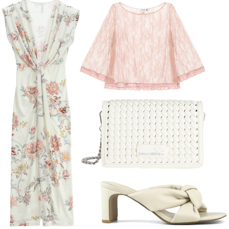 Outfit donna - Cerimonie di rose. Stile Glamour per Cerimonia. Abbinamento con vestiti lunghi, borse a tracolla, top, sandali col tacco.