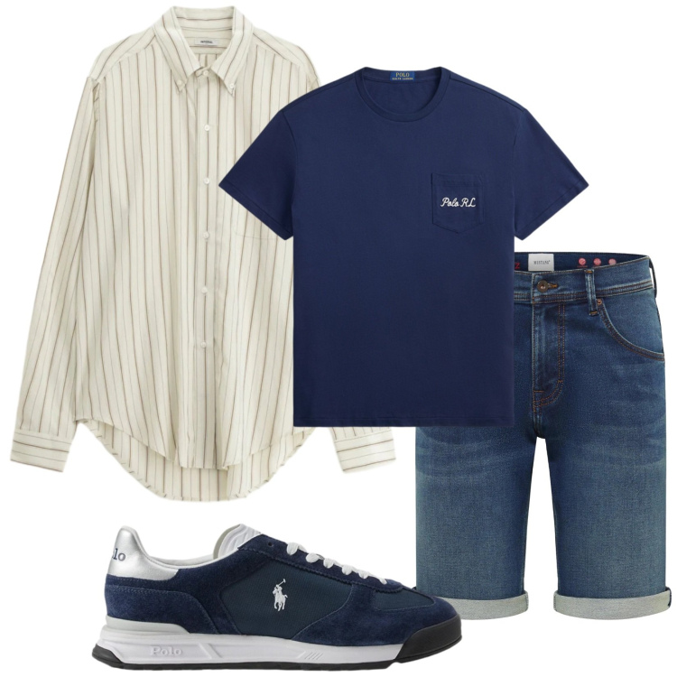 Outfit uomo - Total look #2417809. Stile Casual per Tutti i giorni. Abbinamento con bermuda, camicie, sneakers, t-shirt.