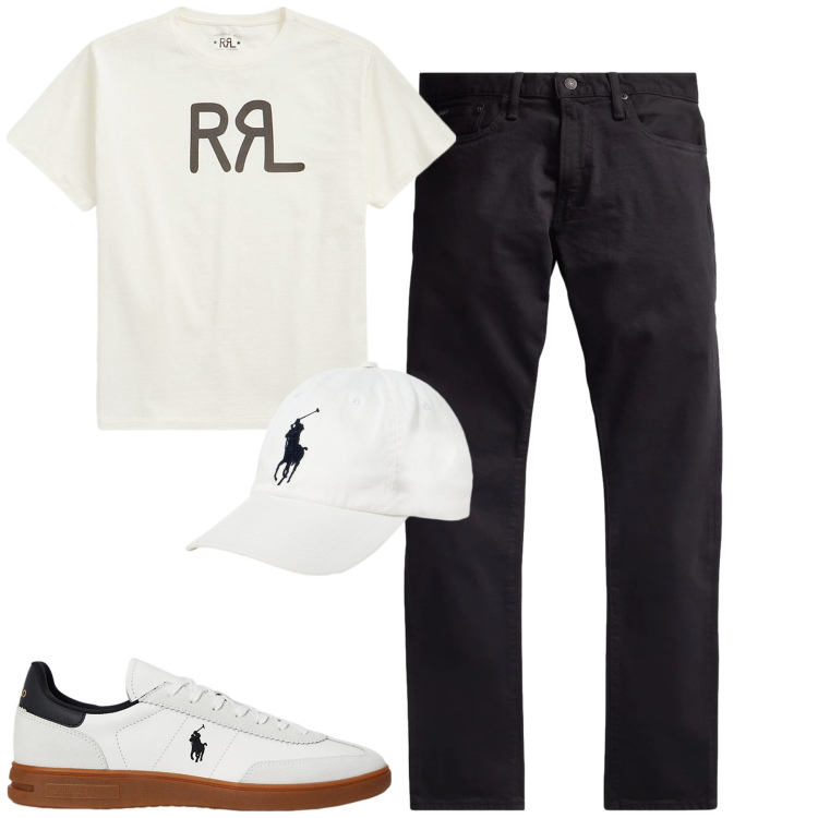 Outfit uomo - Total look #2417812. Stile Casual per Tutti i giorni. Abbinamento con t-shirt, sneakers, jeans, cappelli con visiera.