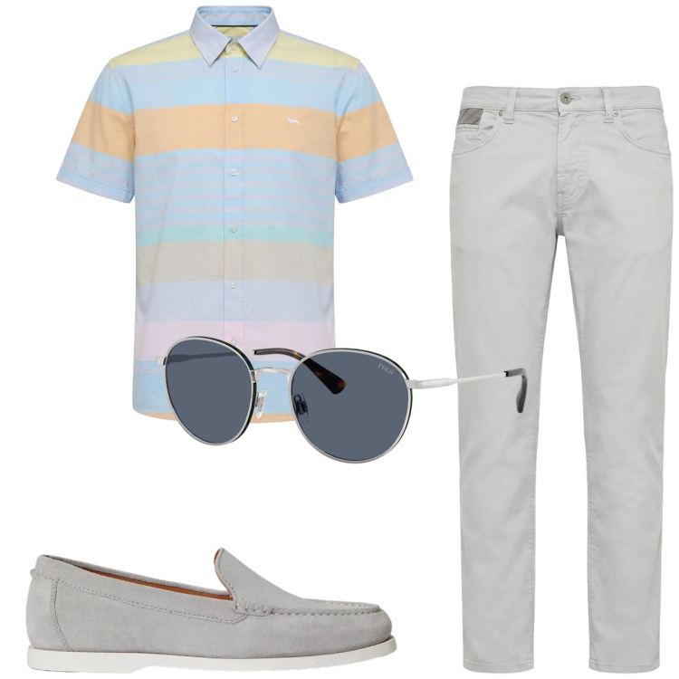 Outfit uomo - Total look #2417813. Stile Casual per Tutti i giorni. Abbinamento con camicie a manica corta, pantaloni, occhiali da sole, scarpe stringate.