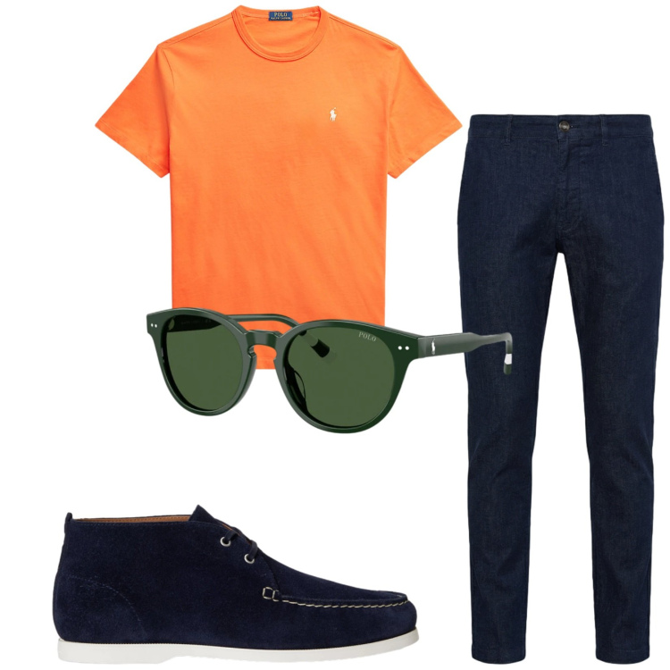 Outfit uomo - Total look #2417814. Stile Casual per Tutti i giorni. Abbinamento con jeans, t-shirt, scarpe stringate, occhiali da sole.