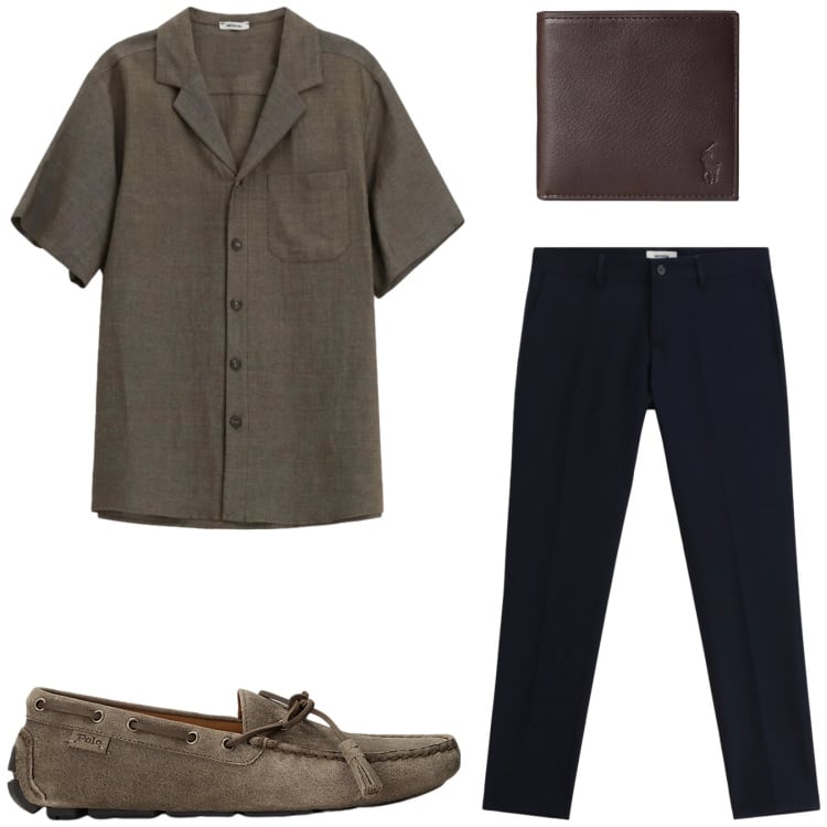 Outfit uomo - Total look #2417819. Stile Business/Elegante per Ufficio. Abbinamento con camicie a manica corta, pantaloni, scarpe stringate, portafogli.