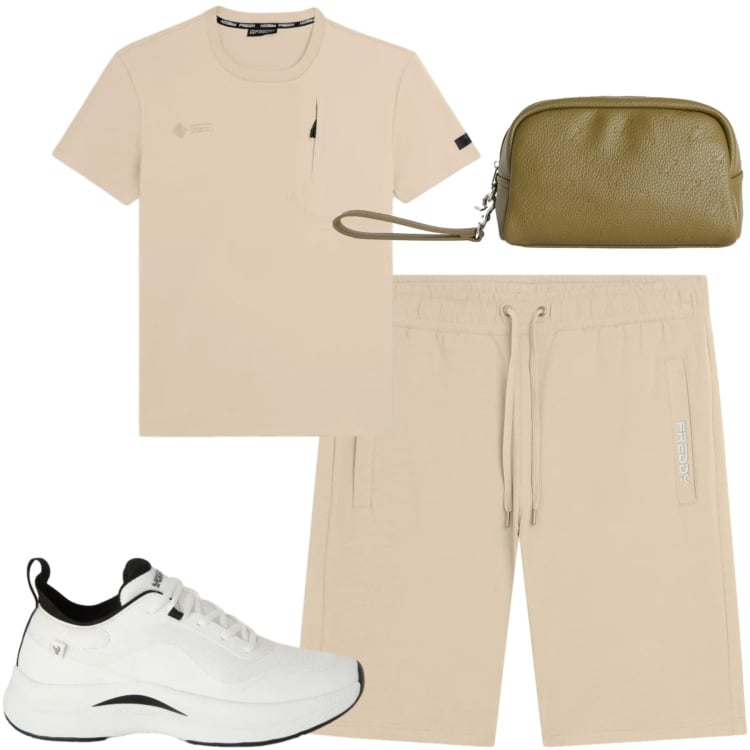 Outfit uomo - Total look #2417820. Stile Casual per Sport. Abbinamento con borse sportive, sneakers, t-shirt, pantaloni corti.