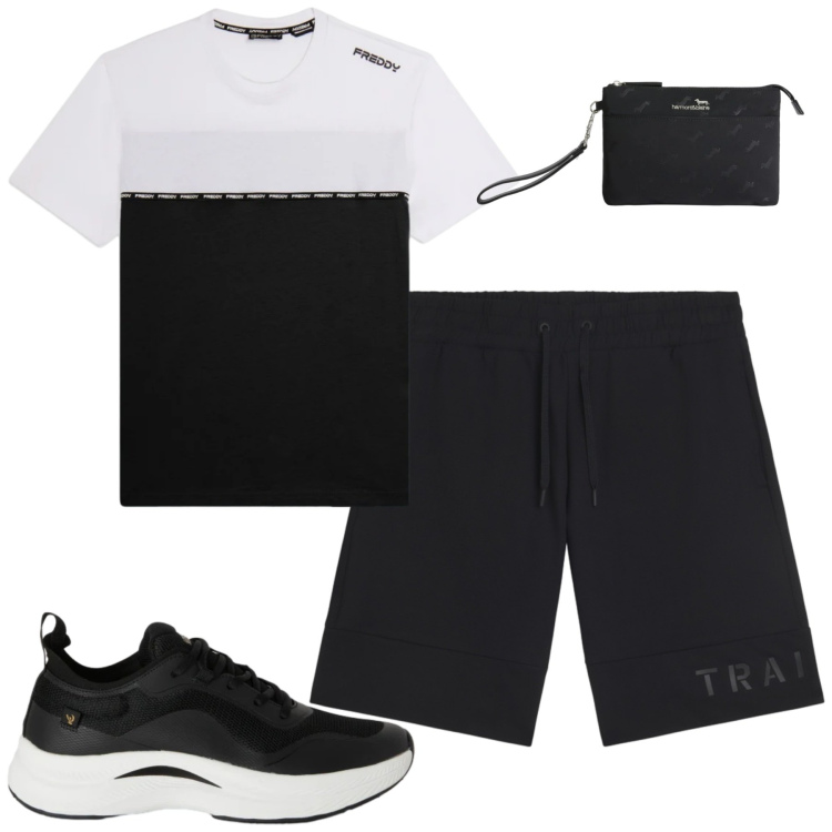Outfit uomo - Total look #2417823. Stile Casual per Tutti i giorni. Abbinamento con borse sportive, sneakers, t-shirt, bermuda.