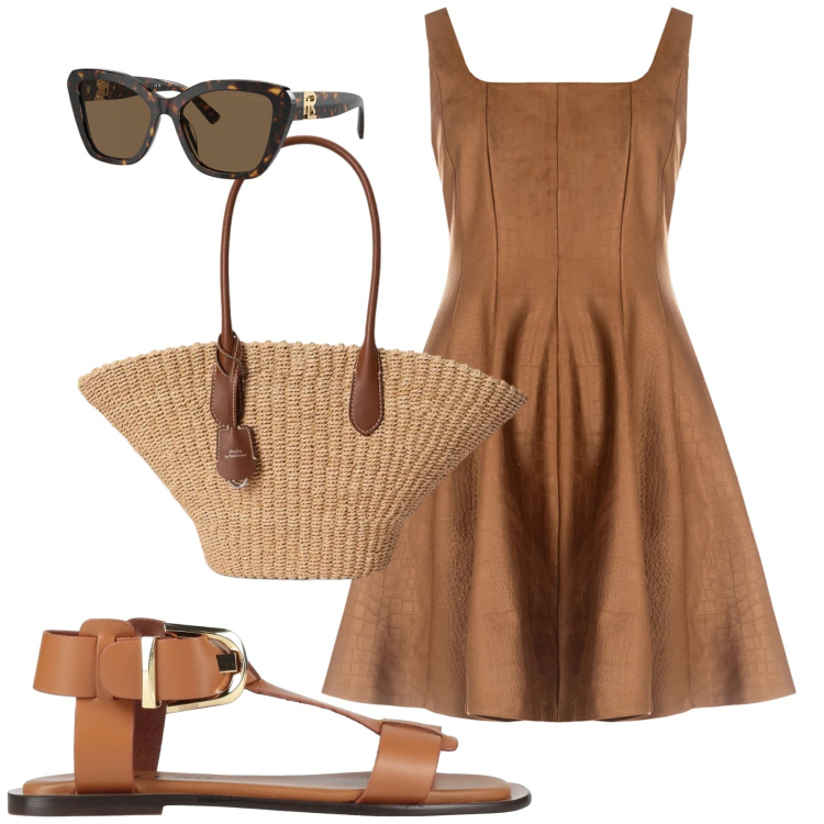 Outfit donna - Sandali protagonisti. Stile Casual chic per Tutti i giorni. Abbinamento con sandali alla schiava, vestiti corti, occhiali da sole, borse tote.