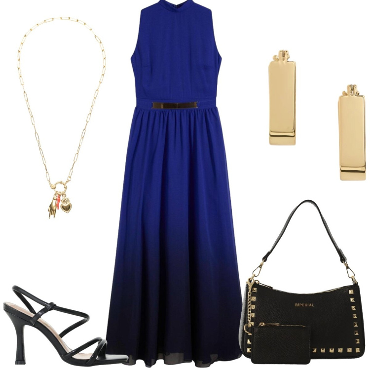 Outfit donna - Total look #2417876. Stile Chic per Serata fuori. Abbinamento con vestiti, borse a spalla, sandali col tacco, ciondoli, orecchini.