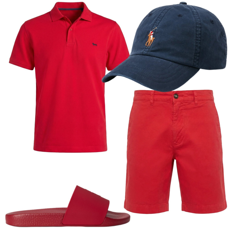 Outfit uomo - Total look #2417892. Stile Trendy per Mare. Abbinamento con polo, bermuda, cappelli, sandali.
