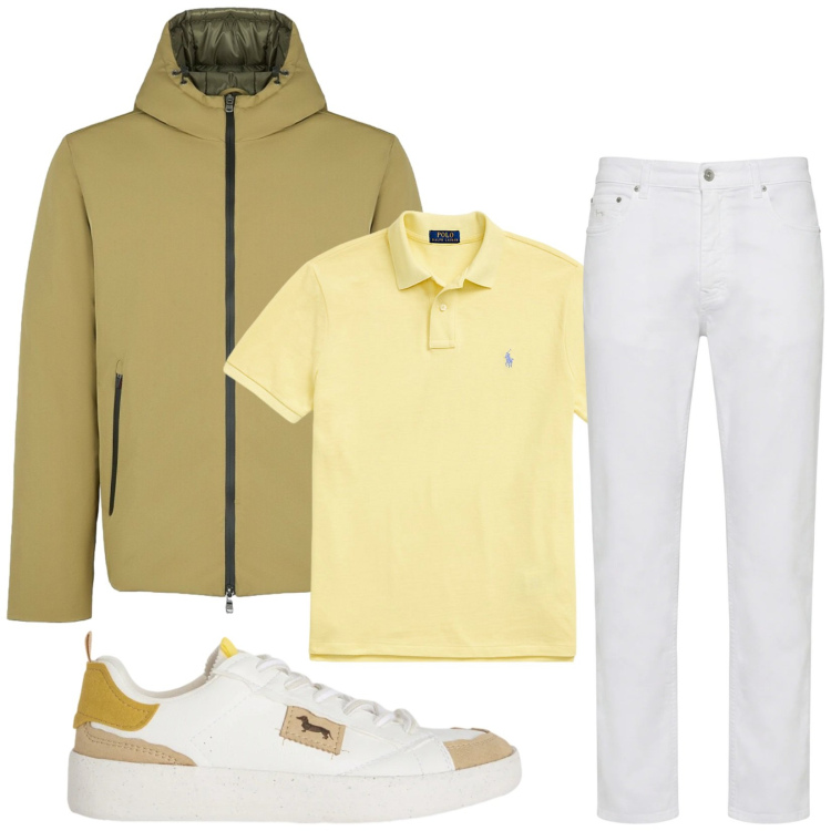 Outfit uomo - Total look #2417895. Stile Casual per Tutti i giorni. Abbinamento con sneakers, pantaloni, parka, polo.