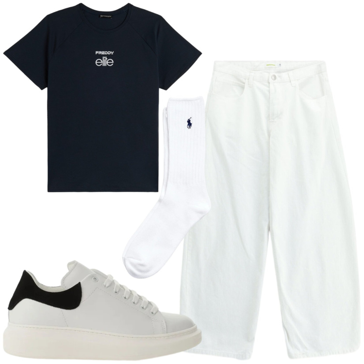 Outfit uomo - Total look #2417896. Stile Trendy per Tutti i giorni. Abbinamento con t-shirt, calzini, sneakers, pantaloni.