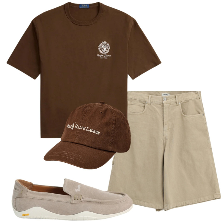 Outfit uomo - Total look #2417899. Stile Casual per Tutti i giorni. Abbinamento con scarpe stringate, cappelli, t-shirt, bermuda.
