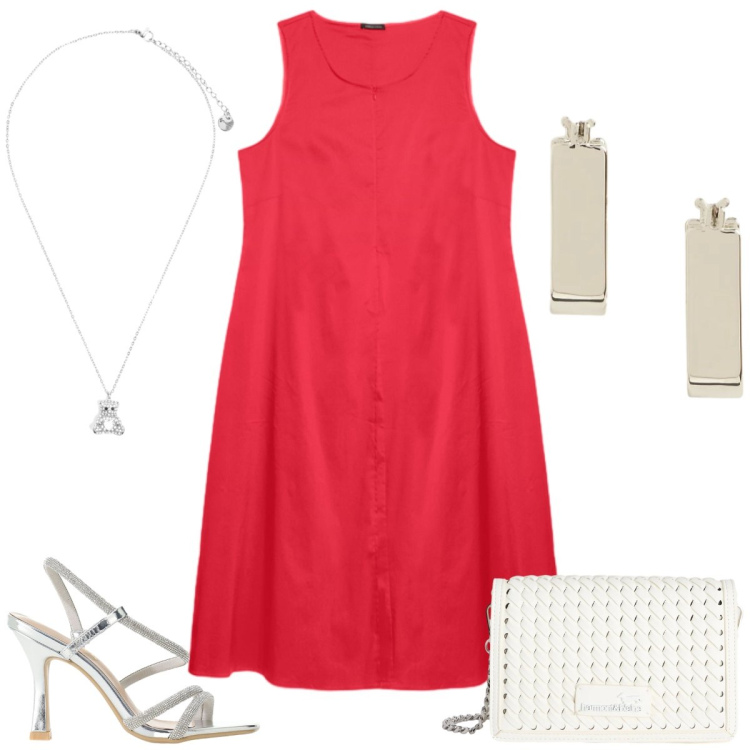 Outfit donna - Total look #2417905. Stile Chic per Serata fuori. Abbinamento con borse a tracolla, sandali col tacco, ciondoli, vestiti midi/longuette, orecchini.