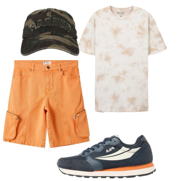 Outfit uomo - Total look #2417910. Stile Casual per Tutti i giorni. Abbinamento con sneakers, pantaloni corti, t-shirt, cappelli con visiera.