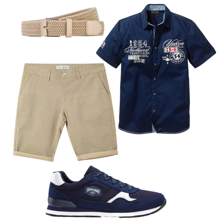 Outfit uomo - Total look #2417914. Stile Trendy per Tutti i giorni. Abbinamento con camicie a manica corta, sneakers, cinture, pantaloni corti.