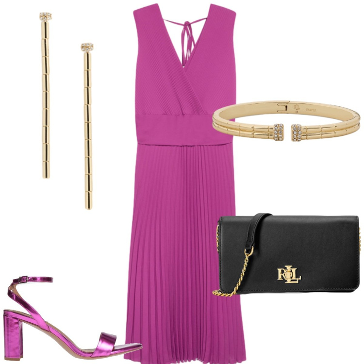 Outfit donna - Total look #2417916. Stile Chic per Serata fuori. Abbinamento con sandali in pelle, vestiti lunghi, borse a mano, orecchini, braccialetti.