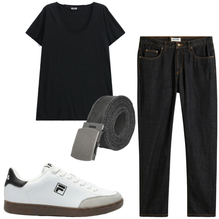 Outfit uomo - Total look #2417919. Stile Urban per Tutti i giorni. Abbinamento con jeans dritti, sneakers, cinture, t-shirt.