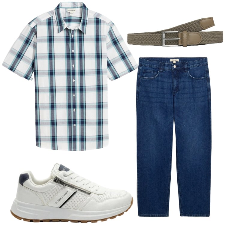 Outfit uomo - Total look #2417922. Stile Casual per Tutti i giorni. Abbinamento con camicie a manica corta, jeans dritti, sneakers, cinture.
