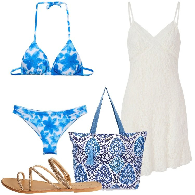 Outfit donna - Terranova - Beach State of Mind. Stile Basic per Mare. Abbinamento con vestiti corti, sandali, bikini, bikini, shopping bag.