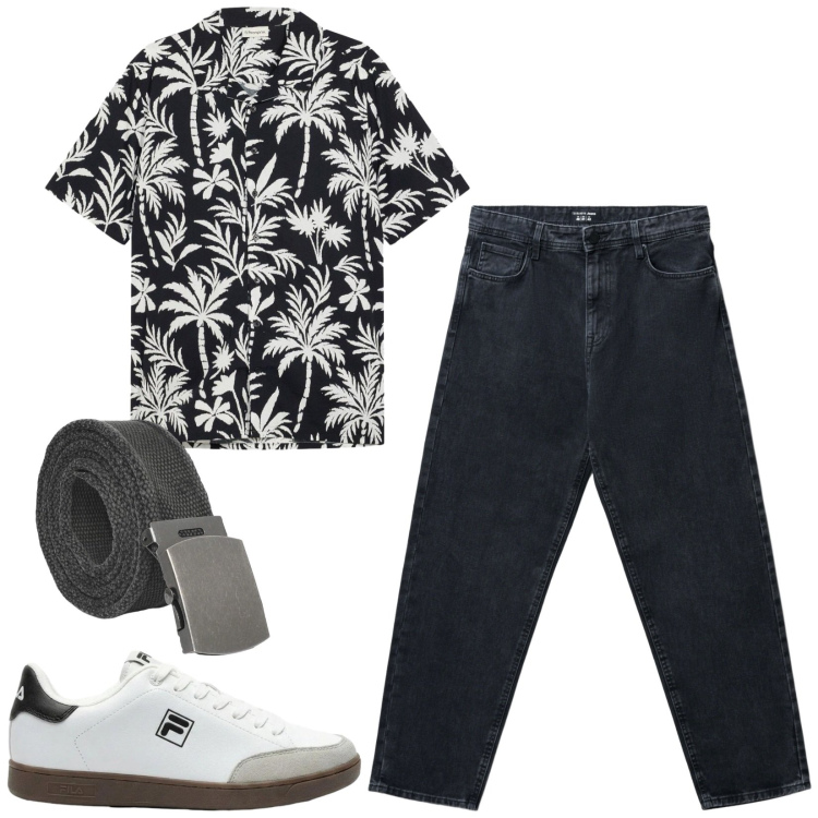 Outfit uomo - Total look #2417932. Stile Trendy per Tutti i giorni. Abbinamento con sneakers, camicie a manica corta, cinture, jeans.
