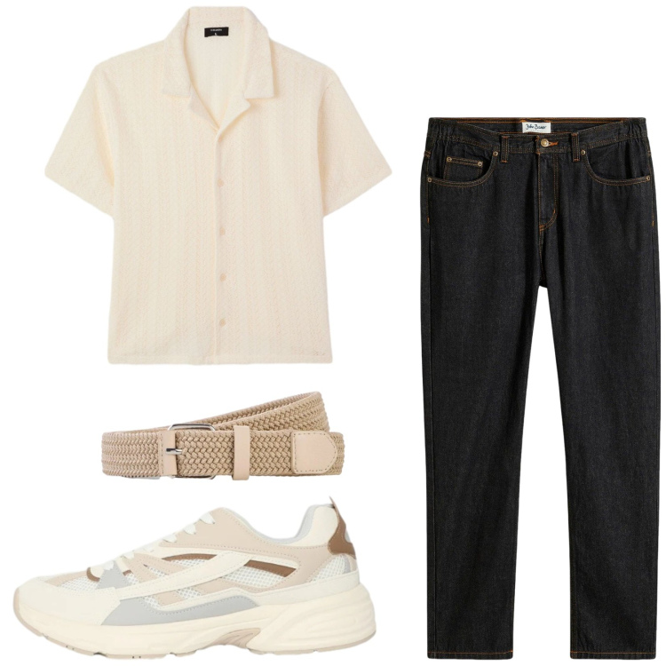 Outfit uomo - Total look #2417933. Stile Casual per Tutti i giorni. Abbinamento con jeans dritti, cinture, sneakers, camicie a manica corta.