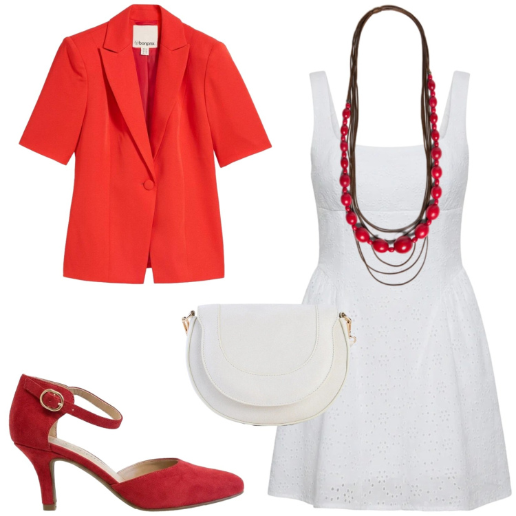 Outfit donna - Total look #2417937. Stile Vintage retrò per Serata fuori. Abbinamento con borse a tracolla, blazer, décolleté, vestiti corti, collane.