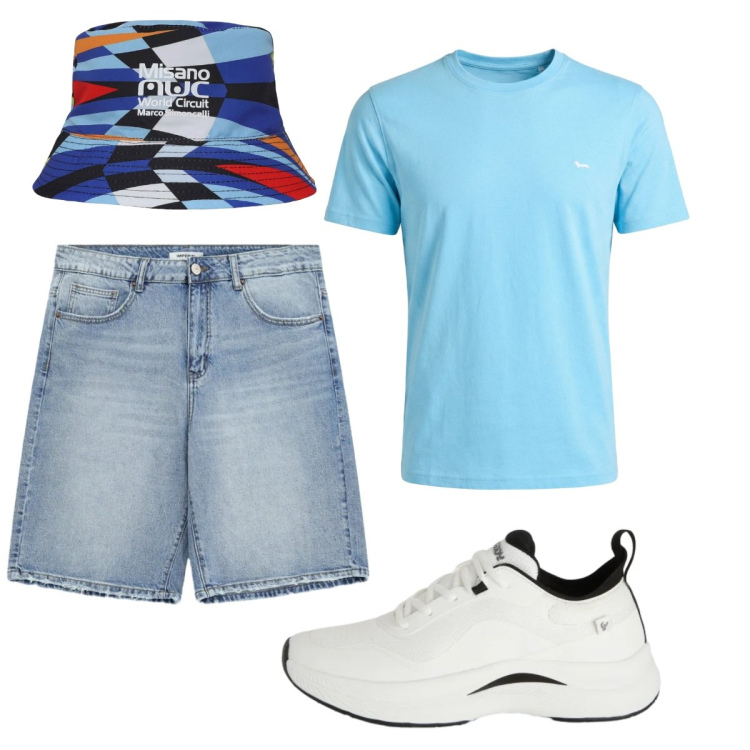 Outfit uomo - Total look #2417938. Stile Casual per Tutti i giorni. Abbinamento con cappelli, bermuda, t-shirt, sneakers.