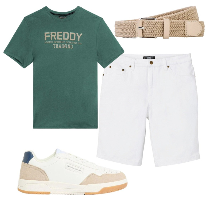 Outfit uomo - Total look #2417946. Stile Trendy per Tutti i giorni. Abbinamento con bermuda, sneakers, cinture, t-shirt.