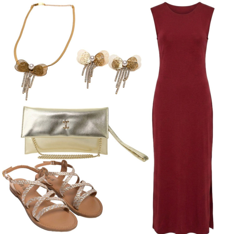 Outfit donna - Total look #2417947. Stile Chic per Serata fuori. Abbinamento con borse a tracolla, vestiti midi/longuette, sandali in pelle, collane.