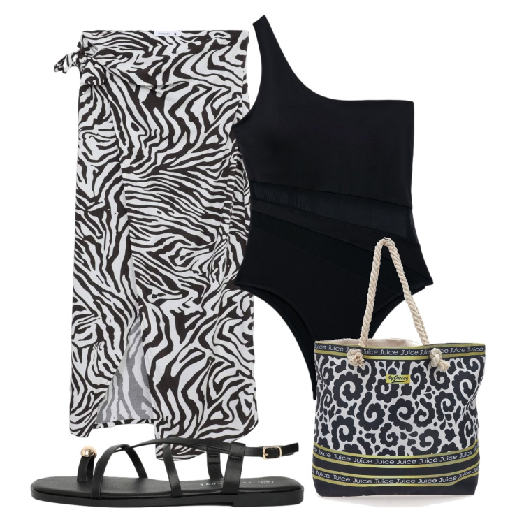 Outfit donna - Stampe animalier. Stile Trendy per Mare. Abbinamento con costumi interi, vestiti da spiaggia, sandali, borse a tracolla.