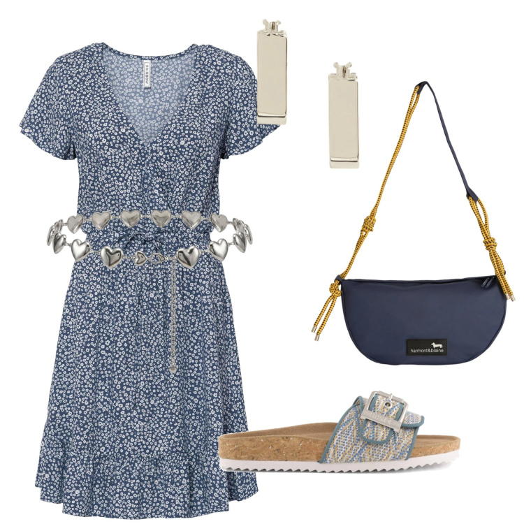 Outfit donna - Total look #2417984. Stile Minimal per Tutti i giorni. Abbinamento con vestiti corti, borse a tracolla, cinture, orecchini, sandali.