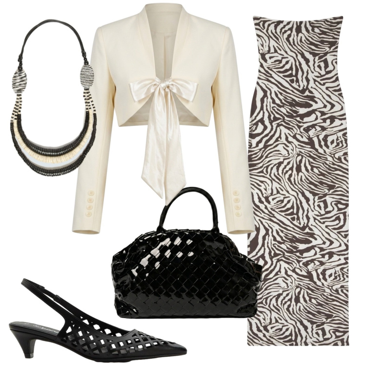 Outfit donna - Elegante curvy. Stile Chic per Serata fuori. Abbinamento con décolleté, vestiti lunghi, top, borse a mano, collane.