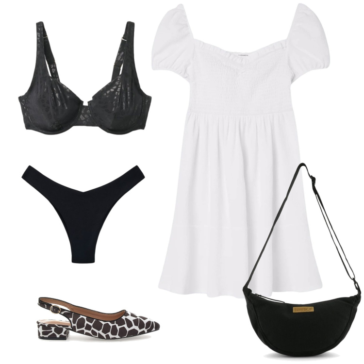 Outfit donna - Total look #2418011. Stile Casual per Mare. Abbinamento con vestiti corti, bikini, bikini, ballerine, borse a tracolla.