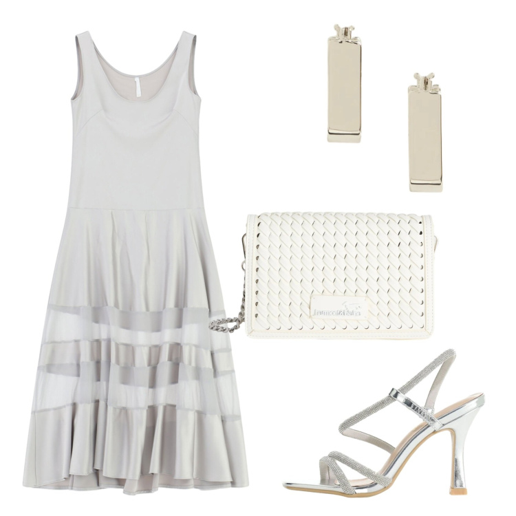 Outfit donna - Total look #2418019. Stile Chic per Cerimonia. Abbinamento con vestiti lunghi, sandali col tacco, borse a tracolla, orecchini.