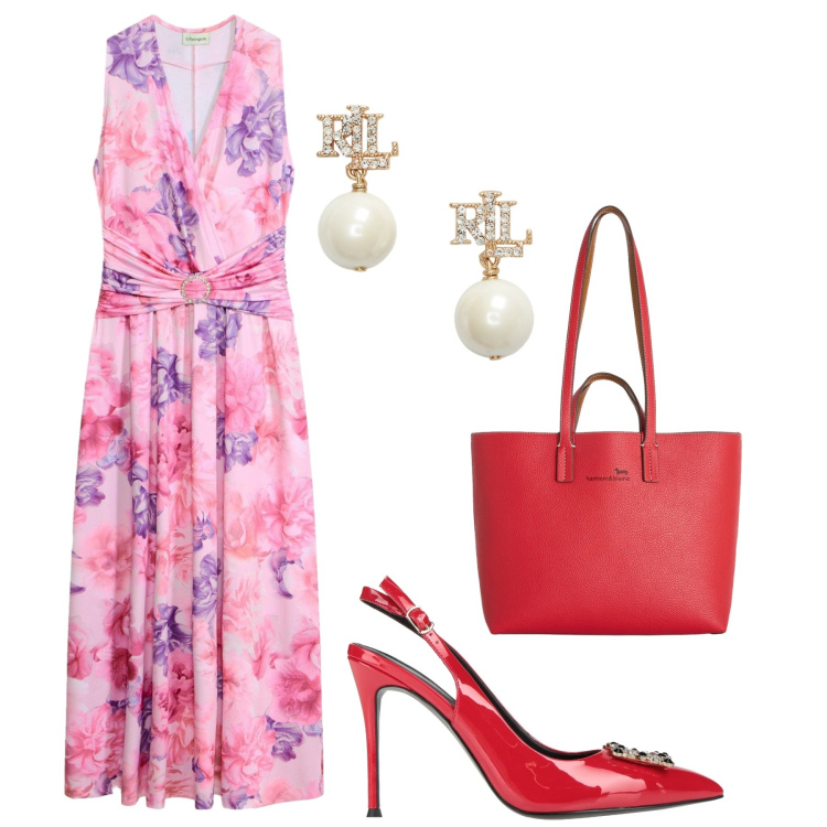Outfit donna - Total look #2418056. Stile Chic per Cerimonia. Abbinamento con décolleté, vestiti lunghi, shopping bag, orecchini.