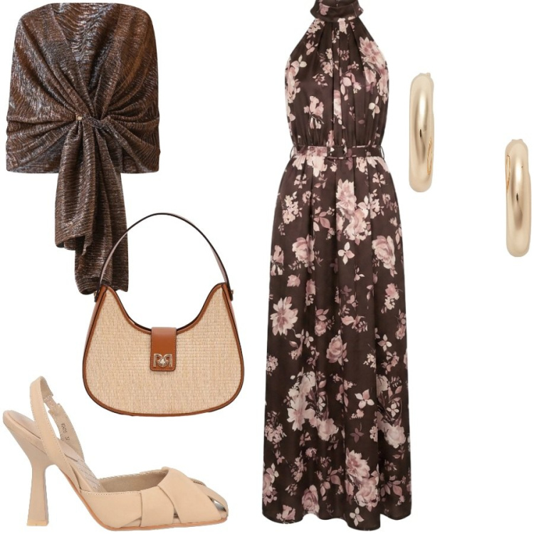 Outfit donna - Total look #2418074. Stile Chic per Serata fuori. Abbinamento con décolleté, stole, borse a spalla, vestiti lunghi, orecchini.