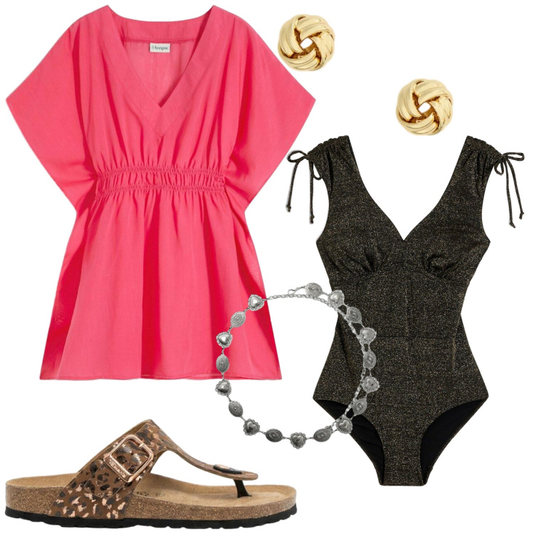Outfit donna - Total look #2418097. Stile Basic per Mare. Abbinamento con costumi interi, infradito, vestiti da spiaggia, cinture, orecchini.