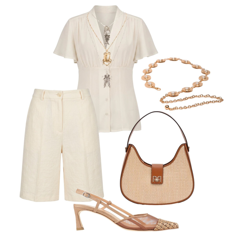 Outfit donna - Bermuda glam Nunalie. Stile Glamour per Tutti i giorni. Abbinamento con décolleté, borse a spalla, camicie a manica corta, ciondoli, bermuda, cinture.
