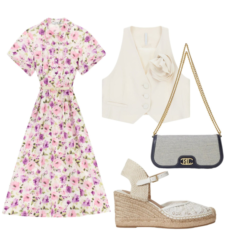 Outfit donna - Total look #2418101. Stile Romantica per Serata fuori. Abbinamento con gilet, vestiti midi/longuette, espadrillas, borse a tracolla.