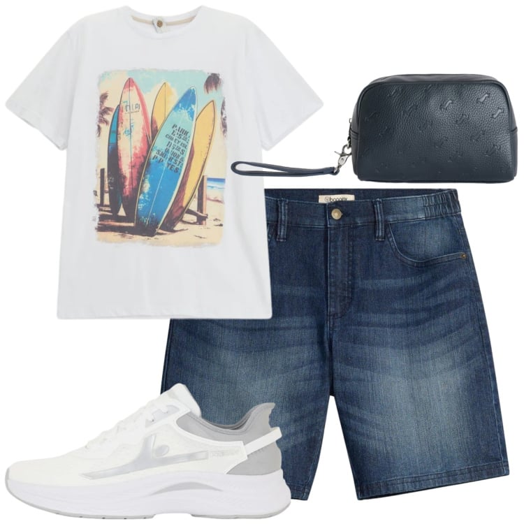Outfit uomo - Total look #2418106. Stile Casual per Tutti i giorni. Abbinamento con shorts, borse sportive, sneakers, t-shirt.