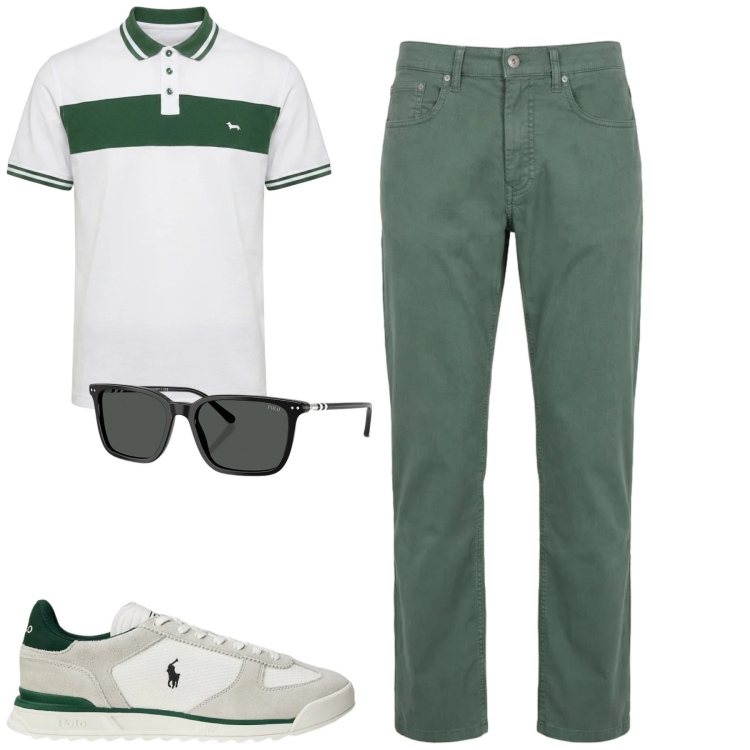 Outfit uomo - Total look #2418109. Stile Casual per Tutti i giorni. Abbinamento con pantaloni, polo, occhiali da sole, sneakers.