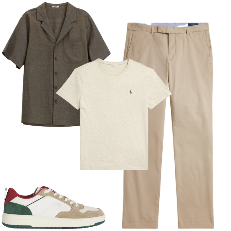 Outfit uomo - Total look #2418117. Stile Casual per Tutti i giorni. Abbinamento con sneakers, t-shirt, pantaloni chino, camicie a manica corta.